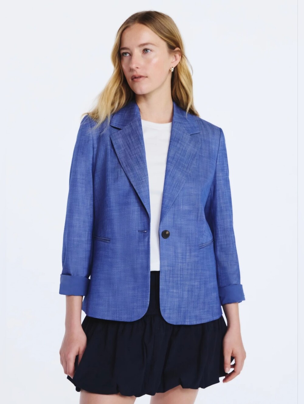 NWT Free Assembly Indigo Crosshatch Blazer Women’s Single-Breasted Jacket